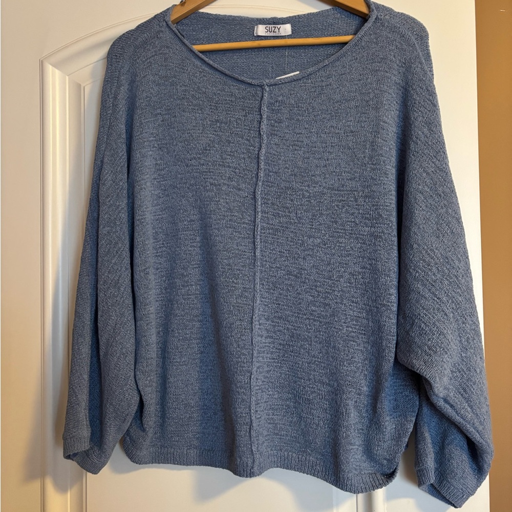 Suzy Shier Blue Crew Neck Sweater Soft Knit Casual